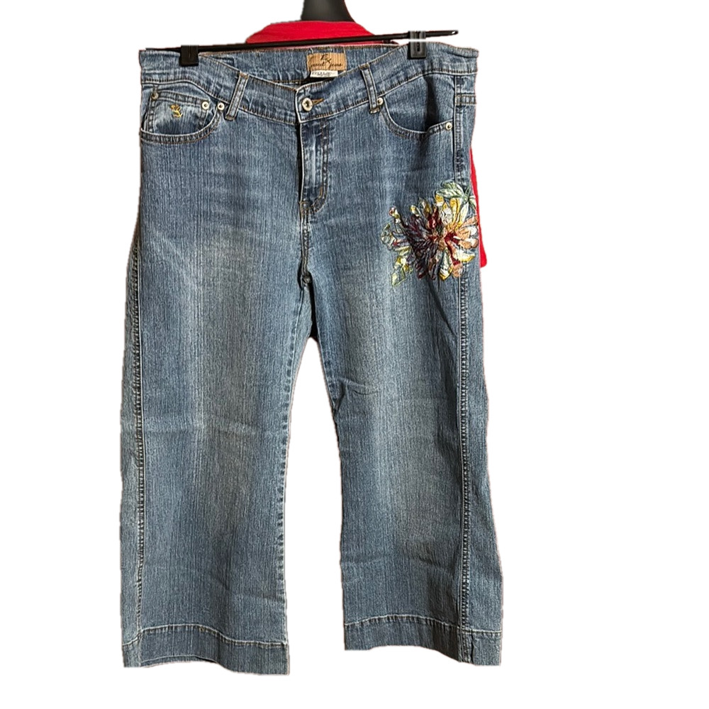 Exoct Floral Embroidered Blue Jeans 13/14